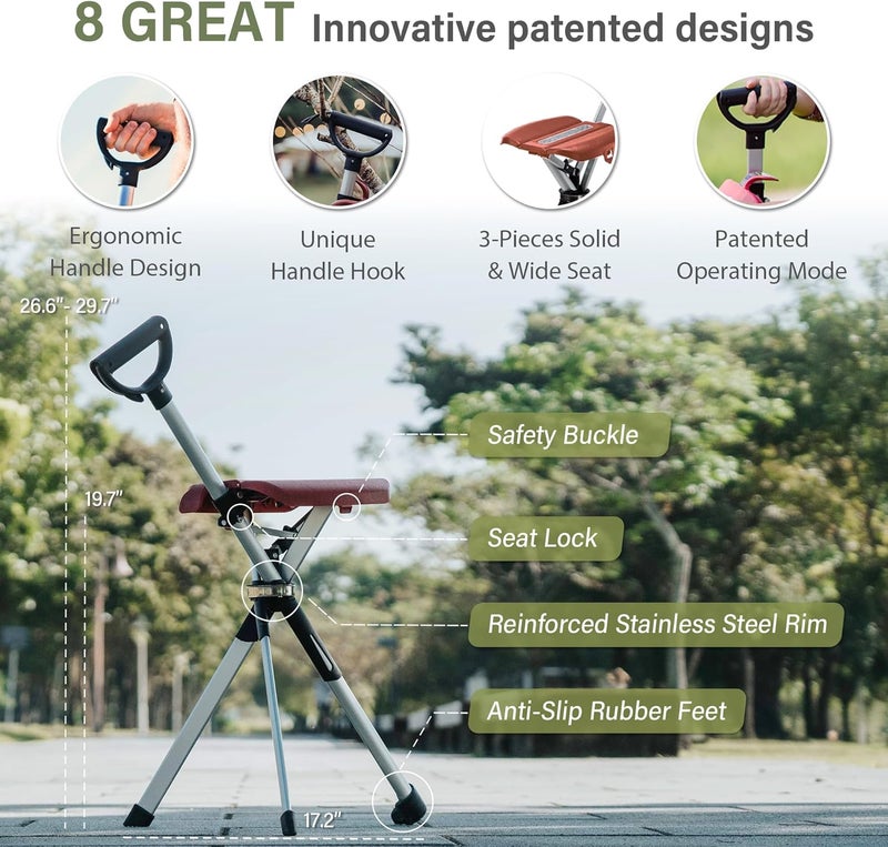 Step2Gold Ta-Da Chair Series 2- Portable Walking Stick, Cane with Seat, Foldable Chair, Hiking Stick, for Camping, Hiking, Lightweight Aluminum, Easy Carry, Anti-Slip - Image 4